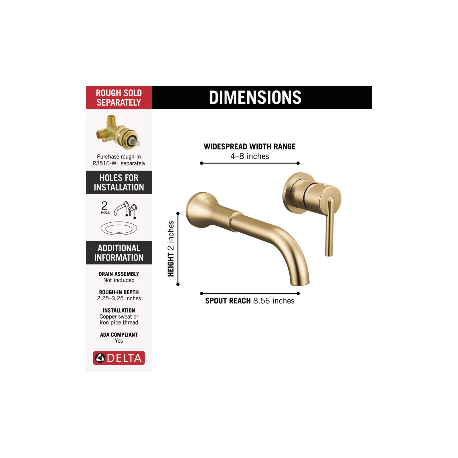Trinsic Wall Mounted Bathroom Faucet, Brilliance Champagne Bronze