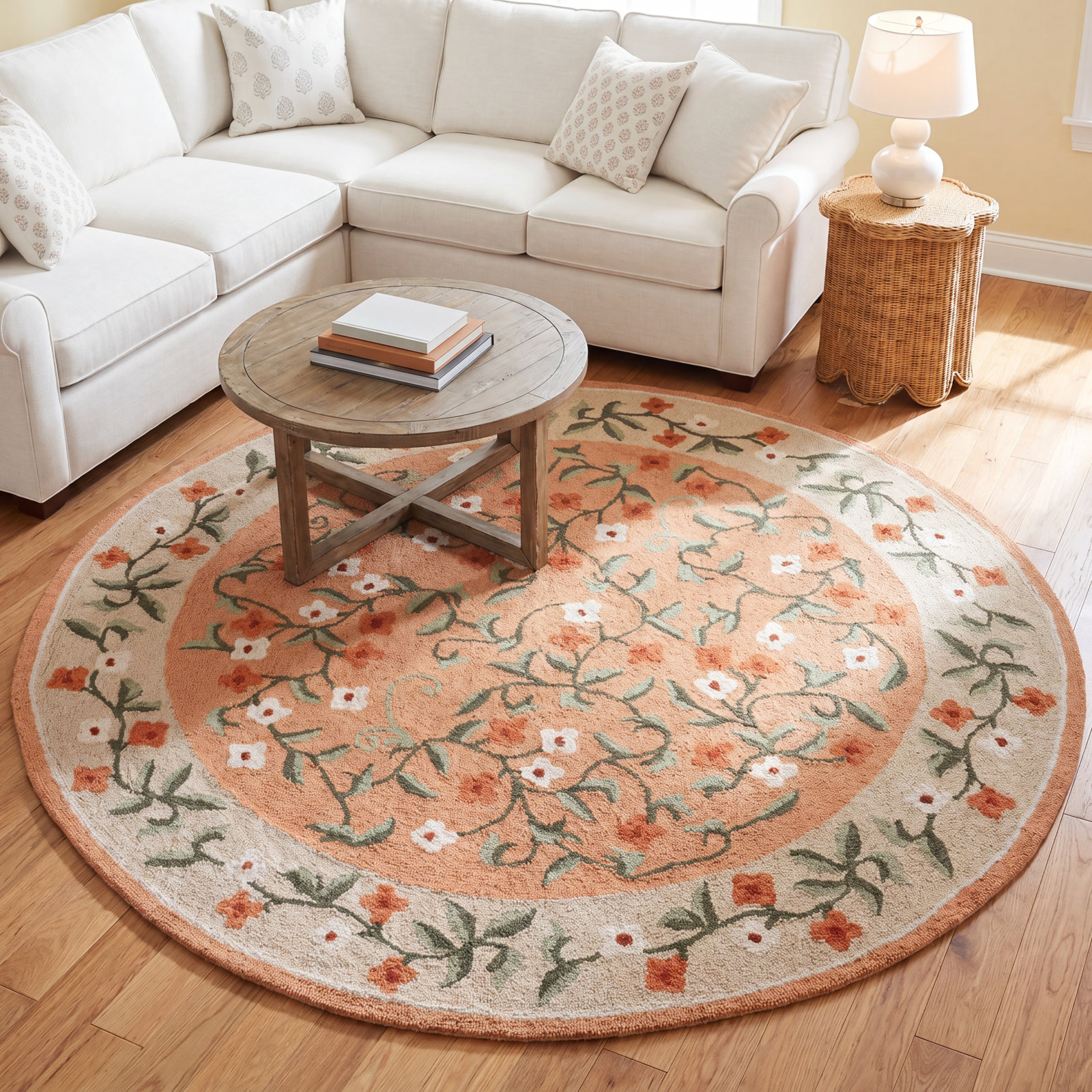 Hand-Tufted Wool Floral Outdoor Rug, Round 6'