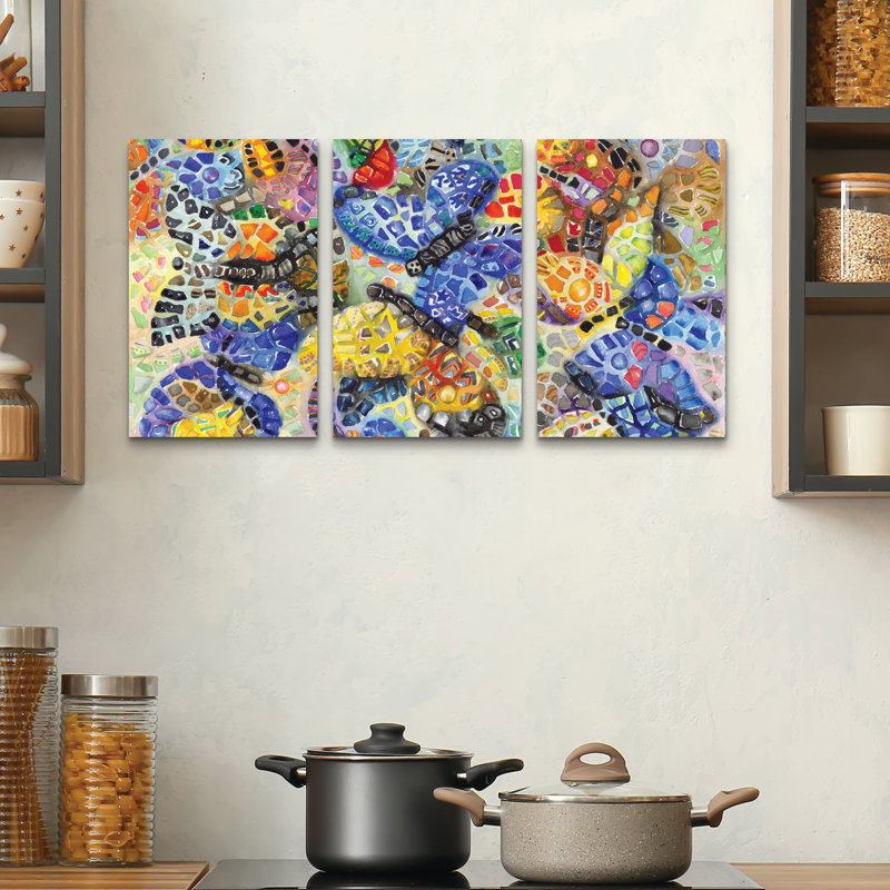 Ensemble de 3 panneaux d'art mural - "Papillons colorés" par Charlsie Kelly 