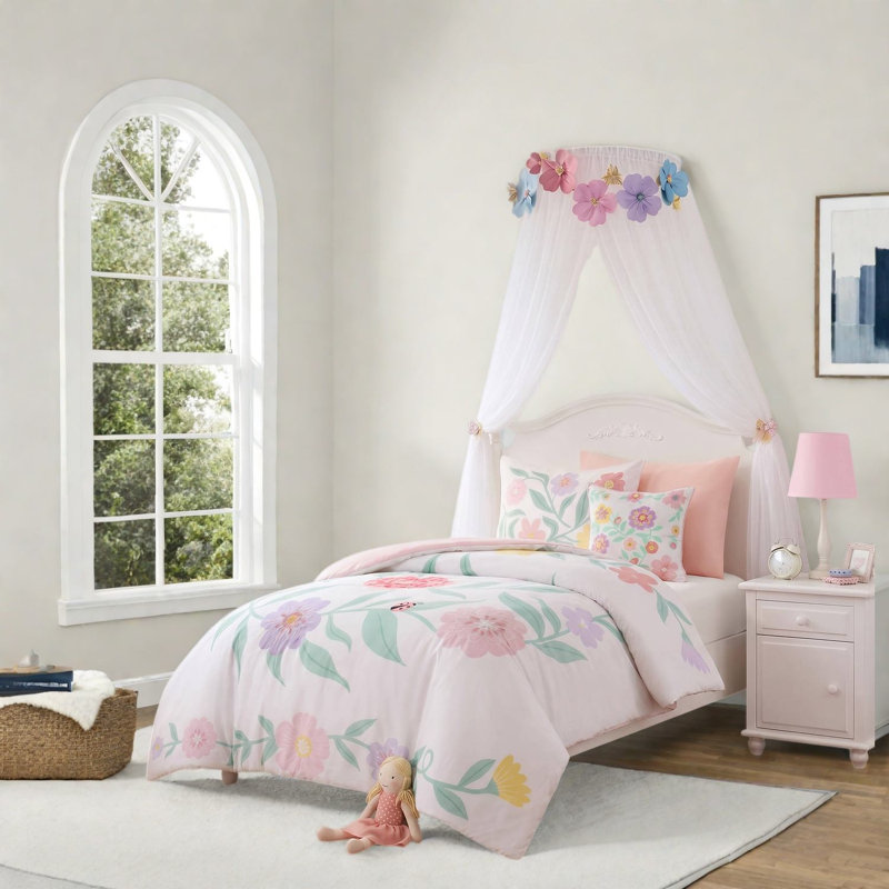 Ensemble de literie à motif floral moderne, ensemble de 4 pièces simples en microfibre pour chambre de fille