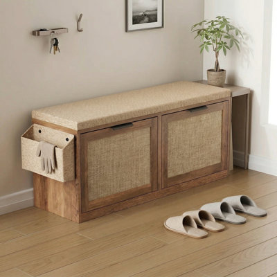 Flip-Top Shoe Cabinet With Storage Bench, Side Storage Rack And Cushioned Seat; Practical Shoe Rack For Entryway, Hallway, Bedroom, And Living Room.