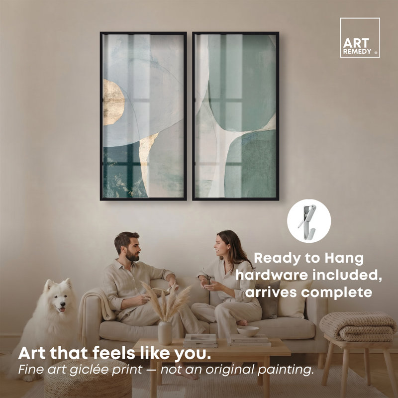 Ensemble de décoration murale Art Remedy, impression sous verre « Teal Fluidity Shadowbox », grand format, cadre noir, 24 x 48 pouces.