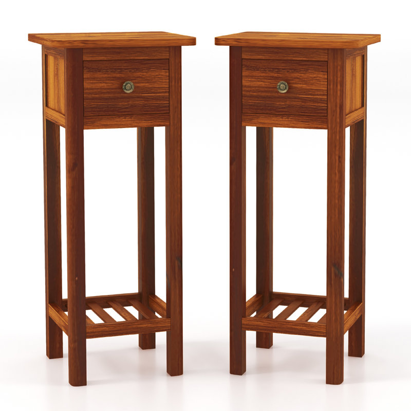 Table de chevet à 1 tiroir avec tablette ouverte et pieds en bois massif Bradwood