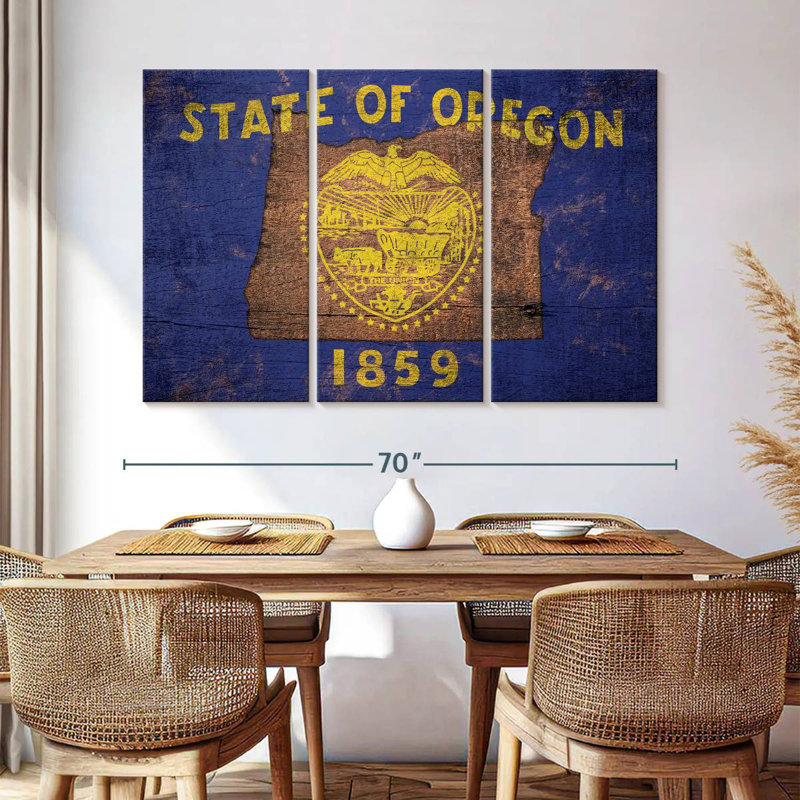 State Map Over Oregon Flag, 42" H x 65" W