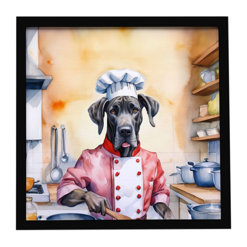 «Great Dane The Chef», reproduction d'art encadrée