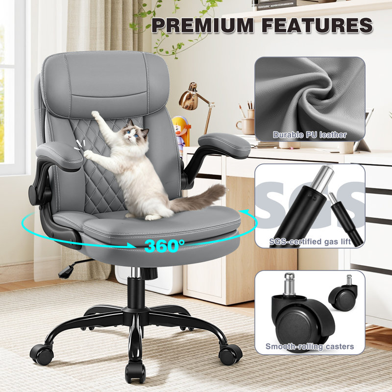 Loriece Ergonomic Executive Office Chair with Flip-Up Armrests, Gray