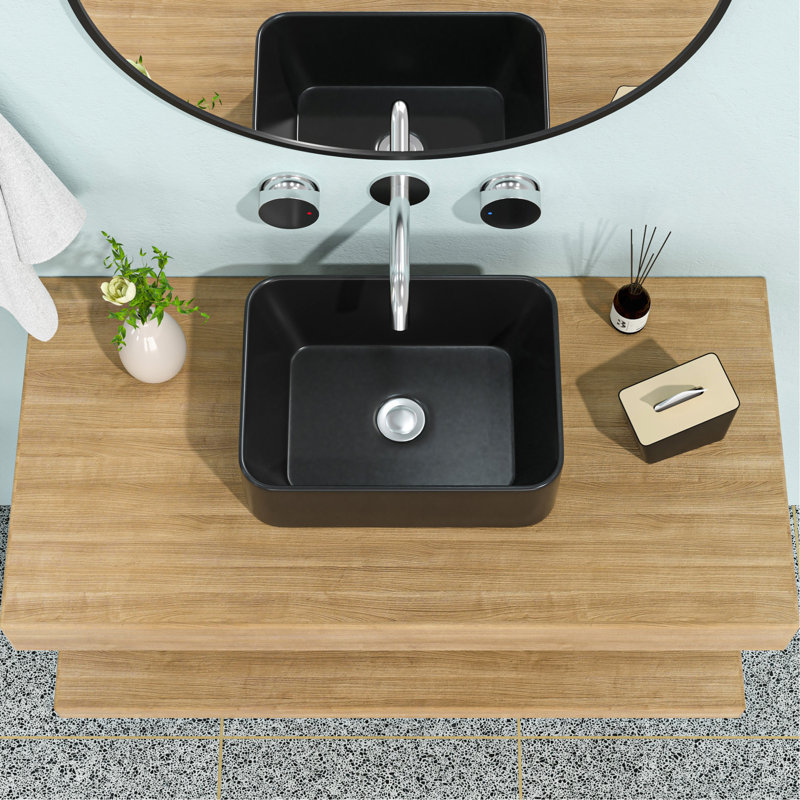 Lavabo de salle de bain rectangulaire en céramique noire 16 po x 12 po
