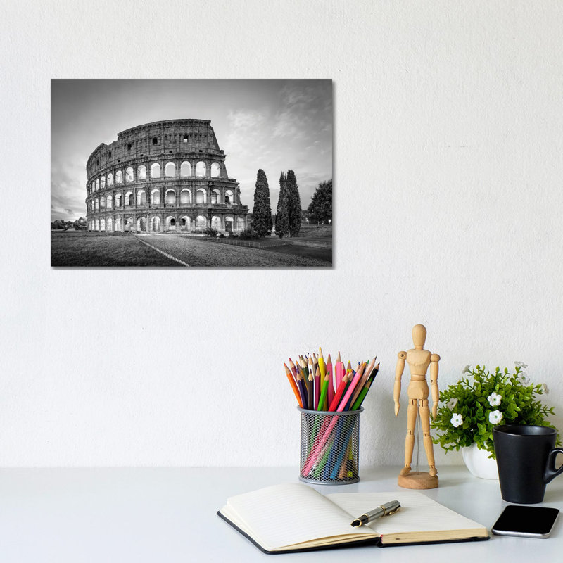 Colosseum In Rome In Black And White by Jan Becke - Wrapped Canvas Print, 20.32 cm H x 30.48 cm W