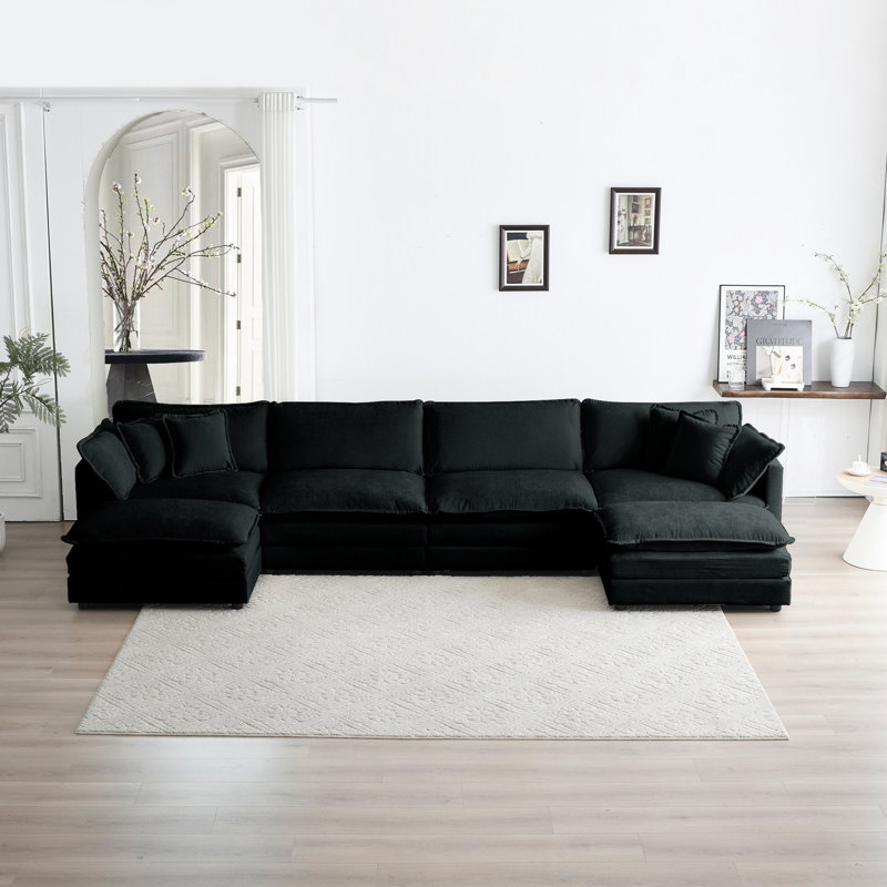 Canapé modulaire en U avec housse en chenille, canapé modulaire à soutien lombaire réglable