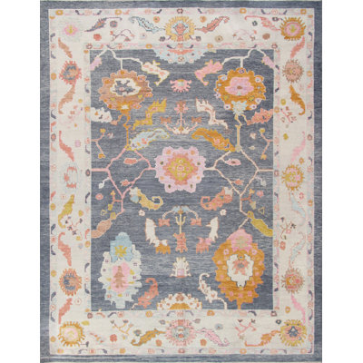 Oushak Hand Knotted Wool Oriental Area Rug in Gray/Ivory