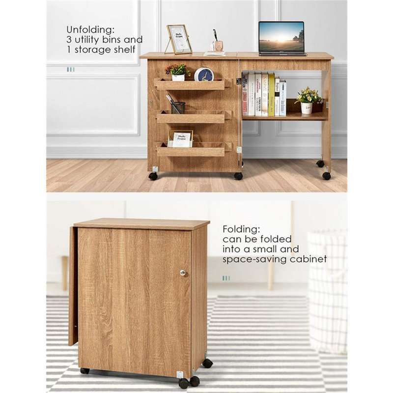 Table de couture pliable avec rangement et armoire de couture roulante 47,2 po avec roulettes verrouillables