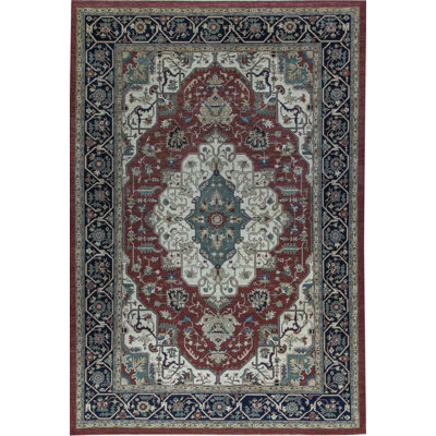 Hand-Knotted High-Quality Red and Blue Area Rug