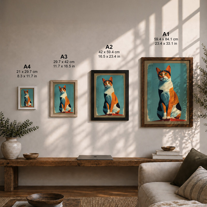 Calico Cat Geometric - Framed Print, A4 - 29.7 x 21.0 cm, Unframed
