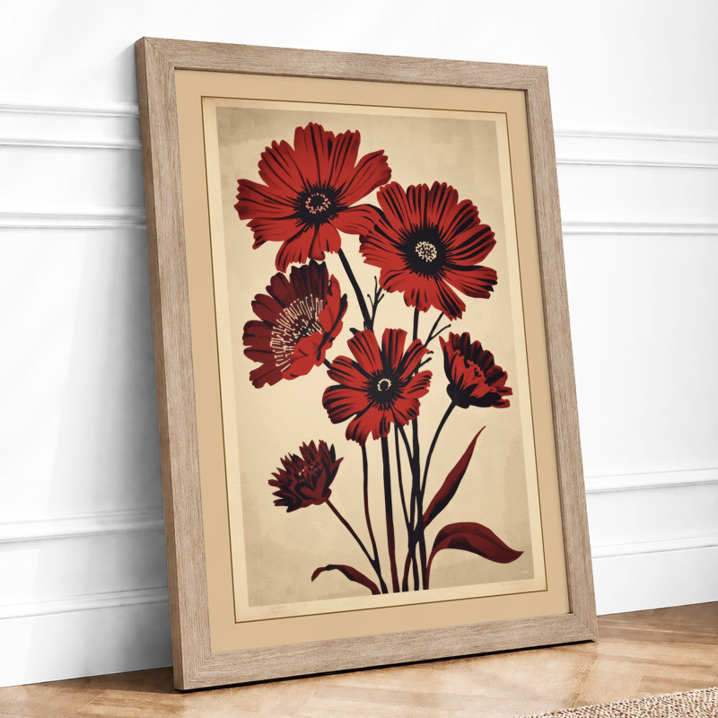 Deep Crimson Botanicals Botanical - Framed Print, A1 - 84.1 x 59.4 cm, Oak