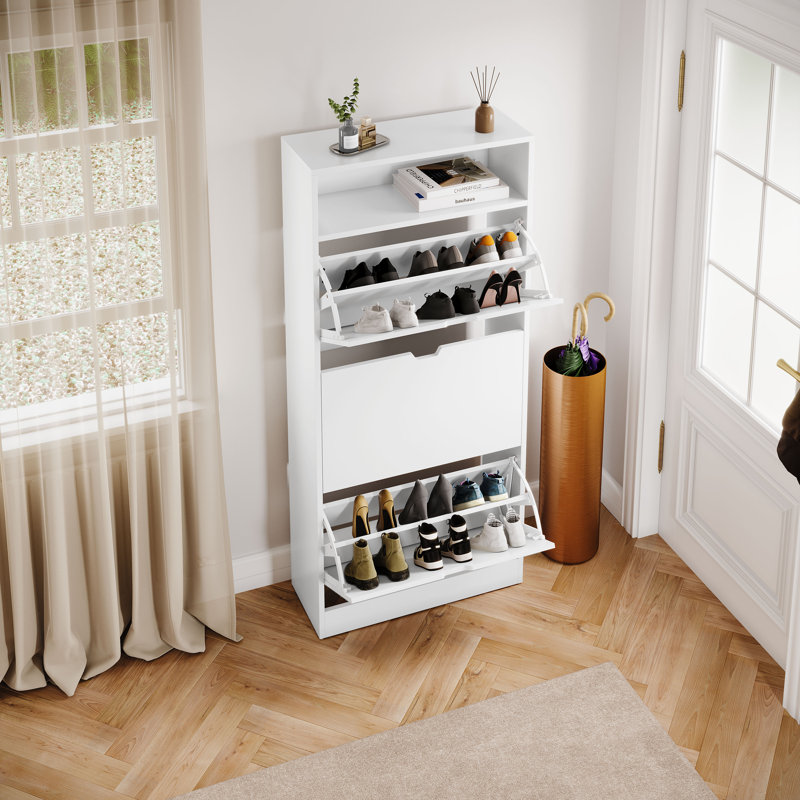 3 Drawer Shoe Cabinet with Open Shelf Modern Storage Furniture for Hallway Living Room Bedroom, White