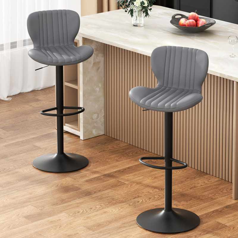 Adjustable Bar Stool With Footrest, 360° Swivel Metal Counter Stool,Set Of 2, Gray 