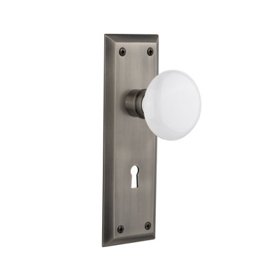New York Plate with Decorative Keyhole and White Porcelain Door Knob