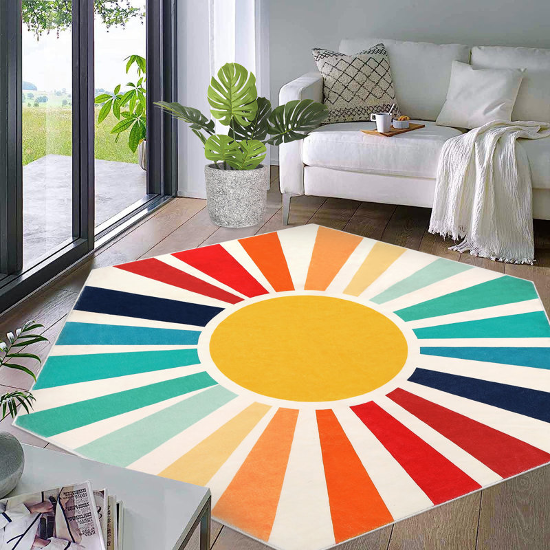 Cute Machine Washable Rugs Sunburst Area Rug Modern Non-Slip Rugs for Bedrooms Colorful Soft Carpet for Kids Boys Girls Dorm Nursery Reading Corner