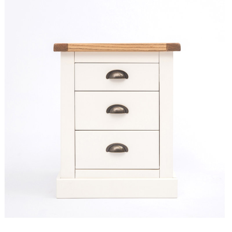 Brian 45cm W Solid + Manufactured Wood Bedside Table, Natural/Off-White/Brass