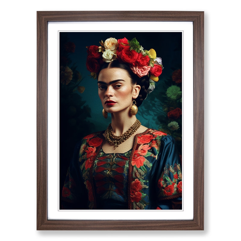 Frida Kahlo Digital No.2 - Framed Print, Walnut, 64cm H x 46cm W x 2cm D