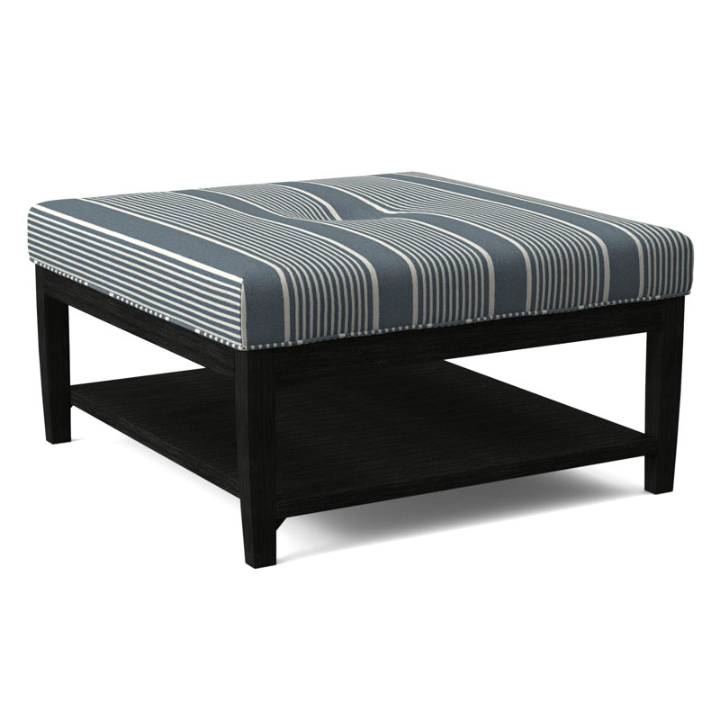 Hammond Square Ottoman, Antique Black Finish, Cobalt Blue Stripe; 0204-64