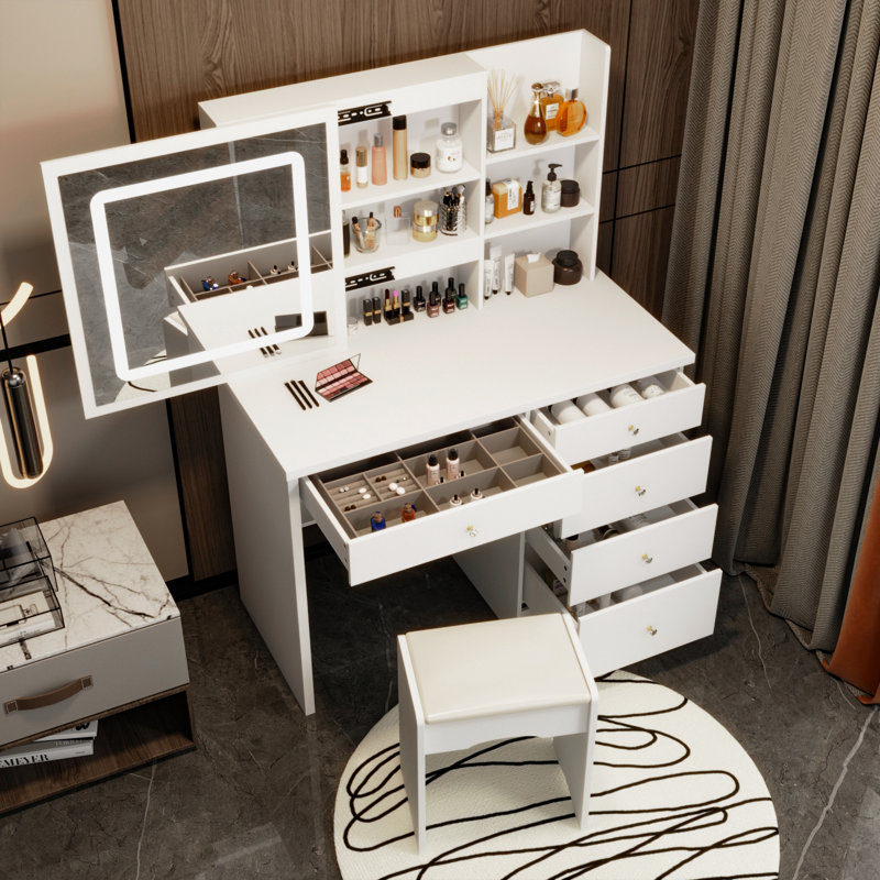Ensemble coiffeuse avec tabouret et miroir Brienne
