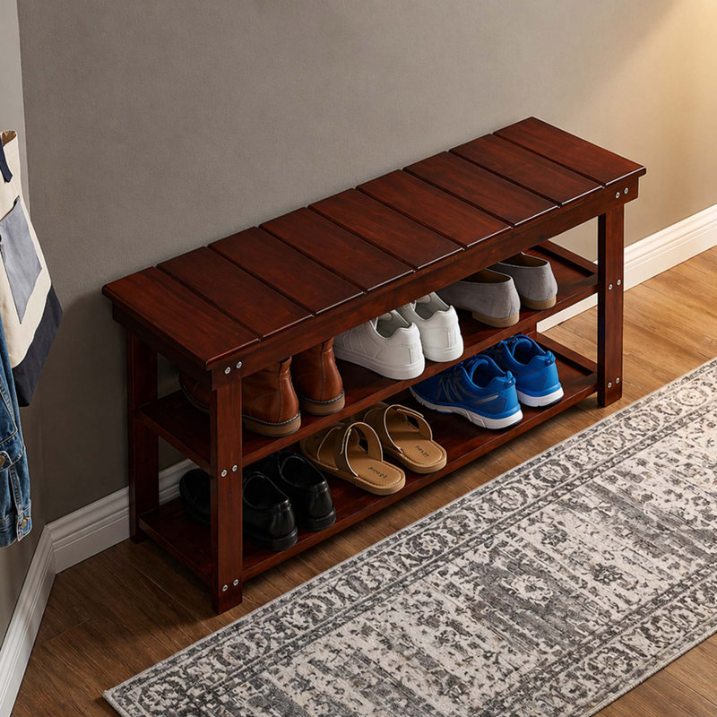 Banc de rangement pour chaussures Carrold, Cerisier
