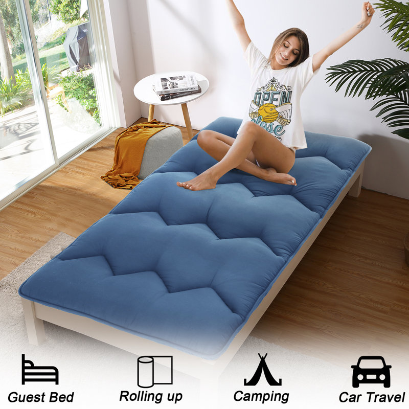 Matelas de futon pliable japonais, Bleu, Lit simple