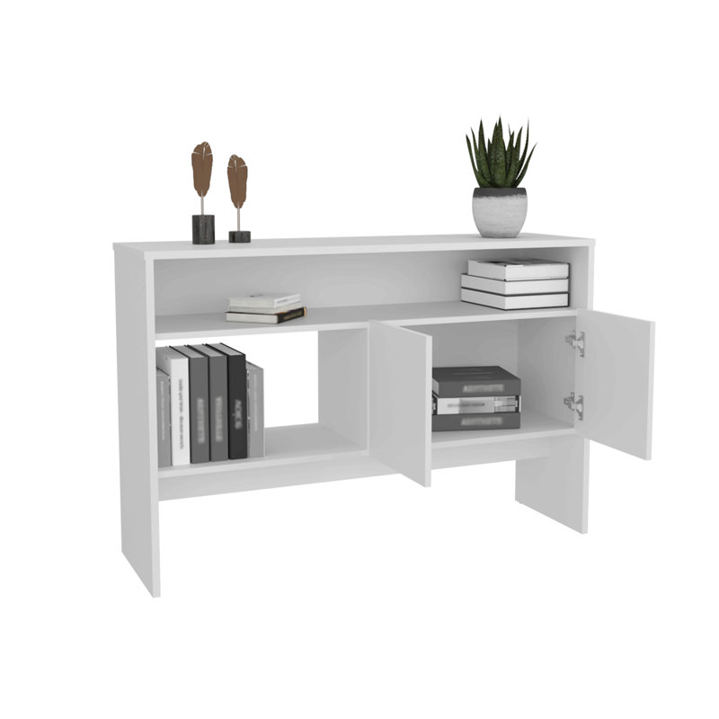 Bellagio 48.7" Wide 2-Tier Narrow Bellagio Console Table With Double-Door Cabinet, White