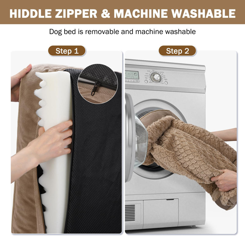 Lit pour chien avec support orthopédique en mousse à mémoire de forme, traversins, housse lavable facile à nettoyer, doublure imperméable et fond antidérapant