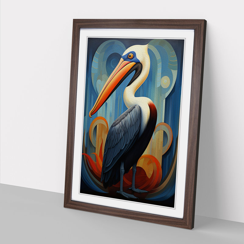 Pelican Art Deco - Framed Print, Walnut, 34cm H x 25cm W x 2cm D