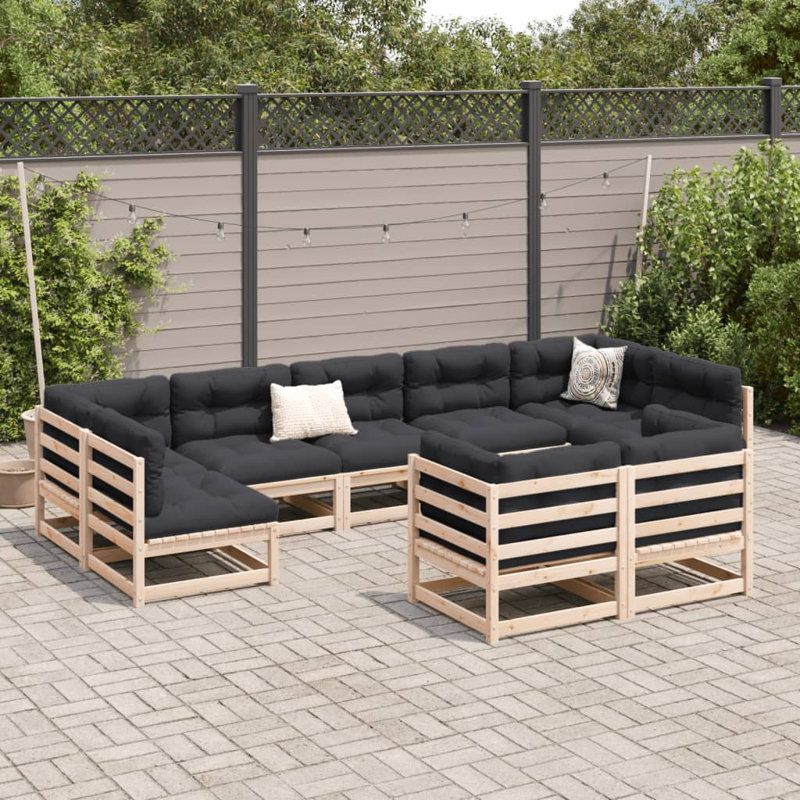  Ensemble de canapé de jardin modulaire 9 pièces, Coussin gris foncé / structure naturelle