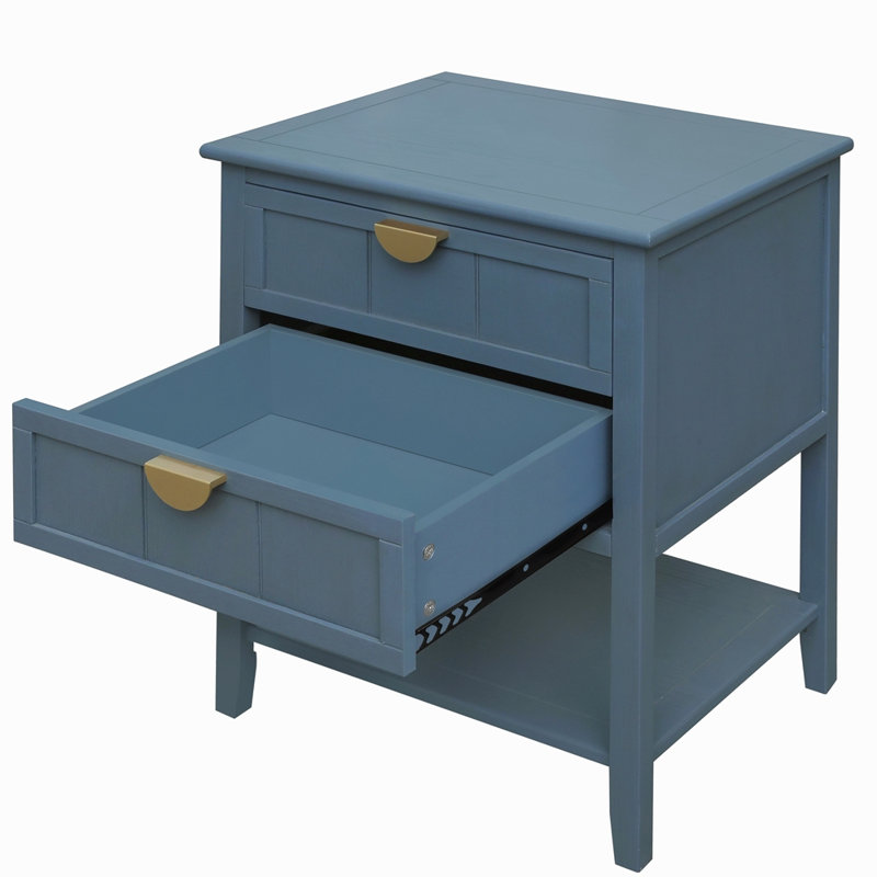 Table d'appoint à 2 tiroirs, style américain, table de bout, convenant à la chambre à coucher, au salon et au bureau, Bleu