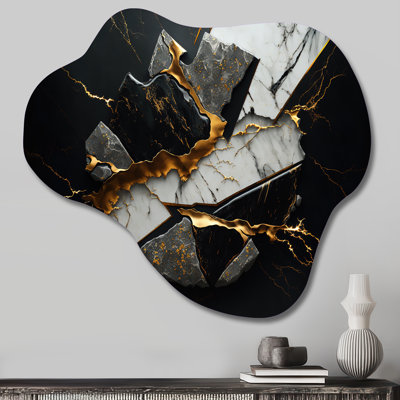 «Abstract Geode Black III», art abstrait en marbre, impression murale en métal asymétrique