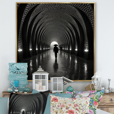 «Black Grey Tunnel Timeless Passage Pointillism I», reproduction d'art sur toile