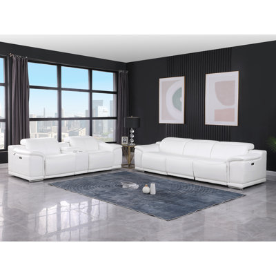 Top Grain Italian Leather Sofa & Loveseat Set with 5 Power Reclining Seats