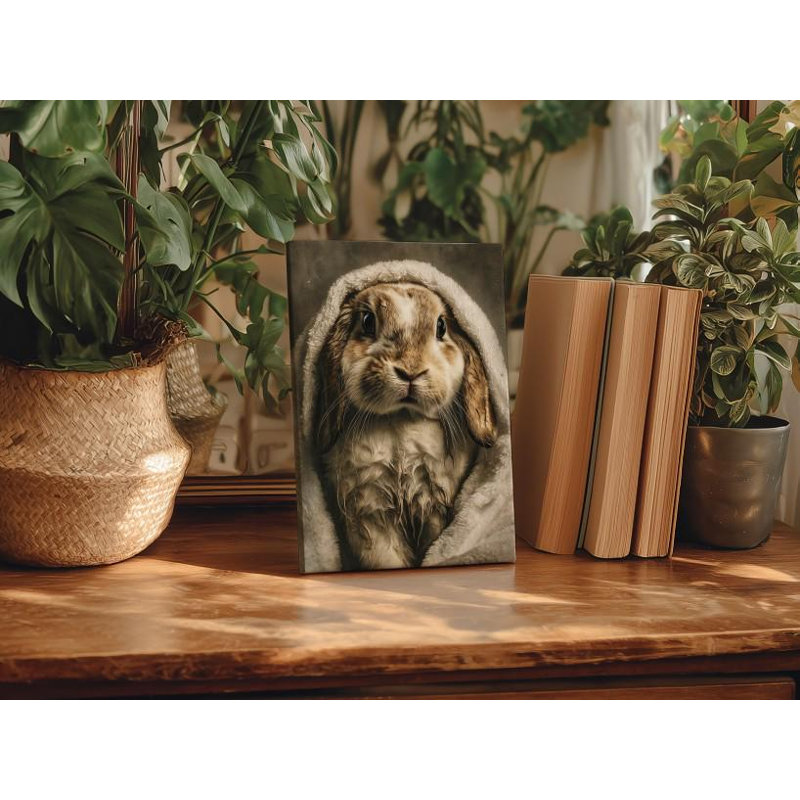 Toile victorienne avec un lapin, H 24 po x l 16 po