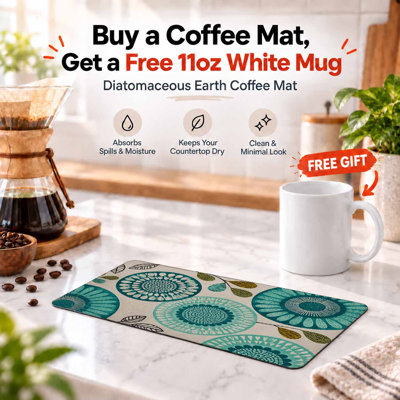 Stylish Kitchen Counter Coffee Drying Mat, 16*24in - Super Absorbent Floral Coffee Bar Mat & Splash Guard for Espresso Machines, Coffee Makers and Pots, Coffee Mat Ideal Dining Room Decoration