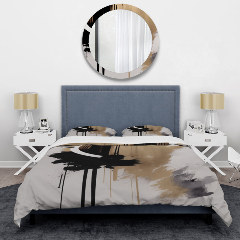 Ensemble de housse de couette en microfibre / polyester noir, blanc et doré Expression III