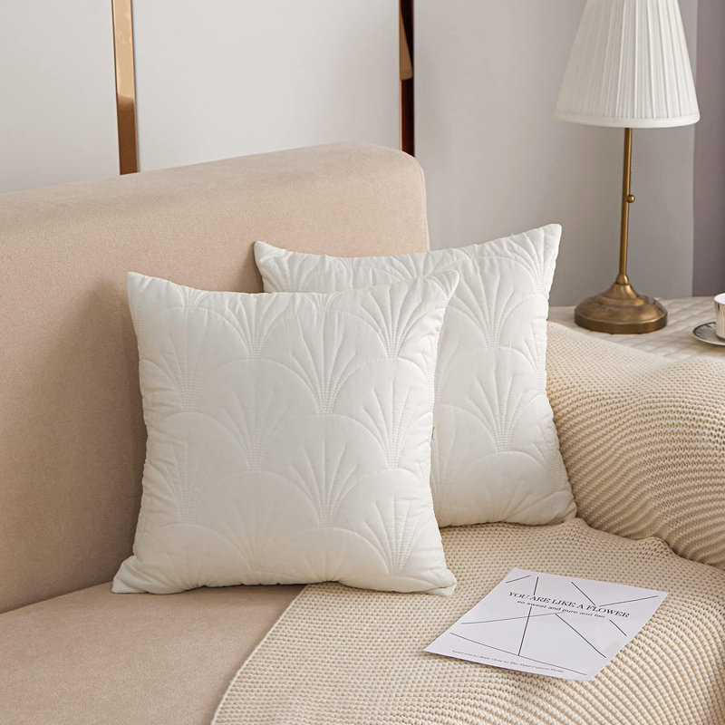 Housses de coussin matelassées (ensemble de 2), Blanc, H 18 po x l 18 po