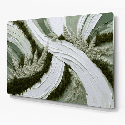 Horizontal Striped Moss White Blue Metal Wall Art