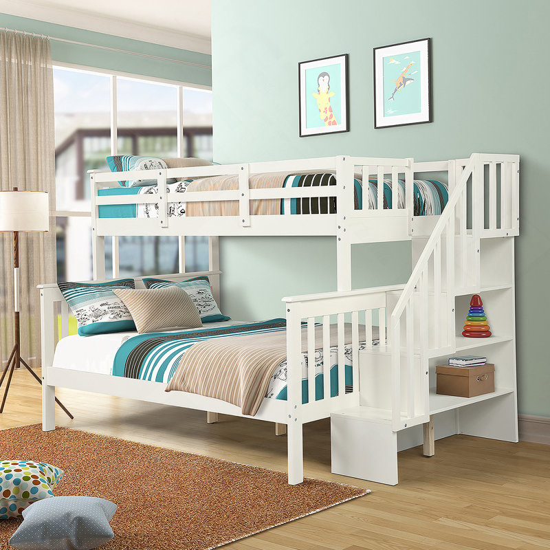 Stairway Twin-Over-Full Bunk Bed With Storage And Guard Rail For Bedroom, White Color(OLD SKU :LT000019AAK), White