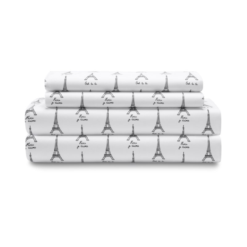 King White Paris Print Microfiber Sheet Set