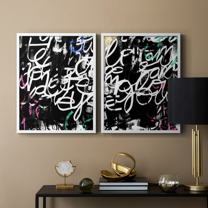 «Graffiti Scribe I», reproduction encadrée de qualité supérieure - prête à être accrochée - aucun clou requis - aucun clou requis