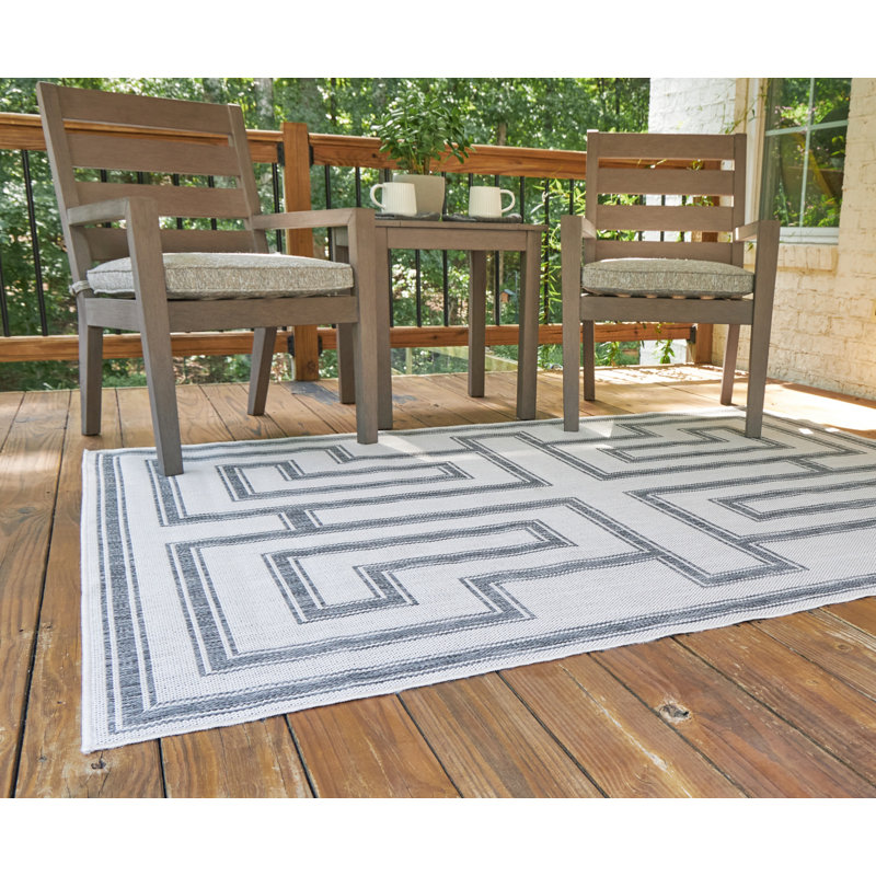 Ivory and Charcoal Greek Key 8' x 10' Synthetic Rug