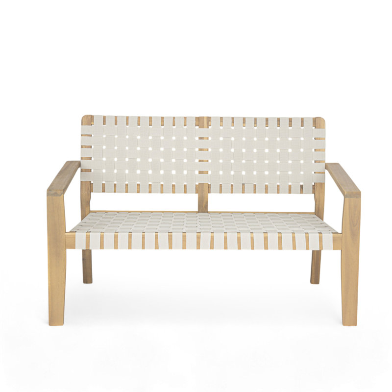 Melvin Acacia Wood Patio Loveseat, White/Light Teak