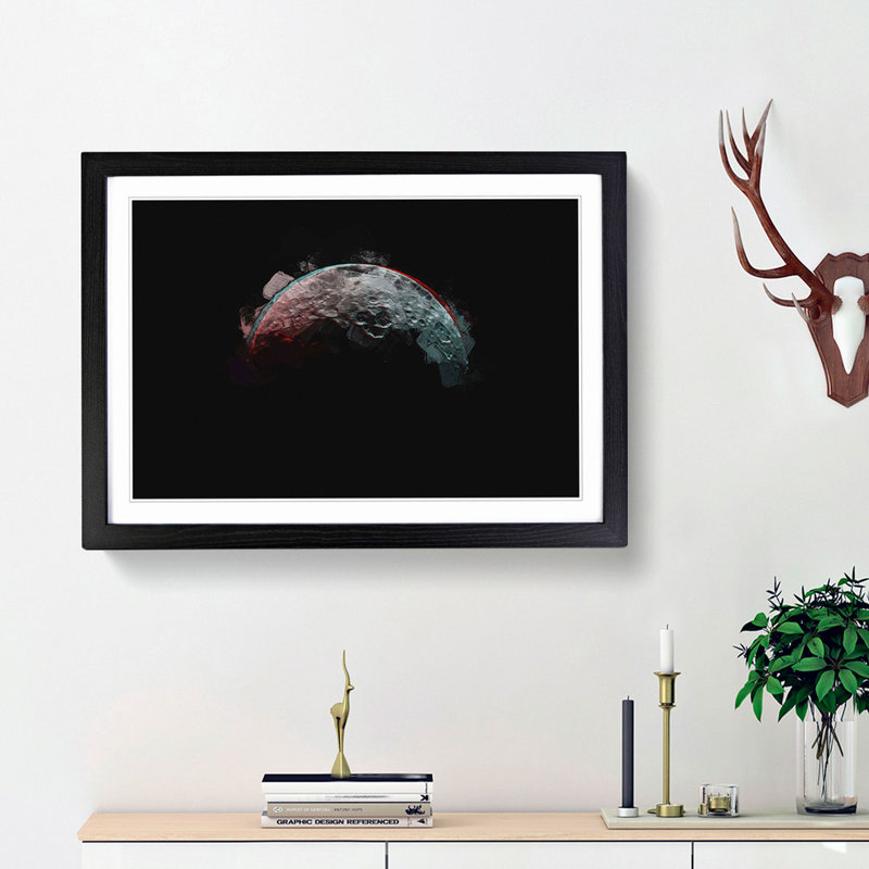 Moon - Picture Frame Graphic Art Print, 27cm H x 36cm W x 2cm D, Black Framed