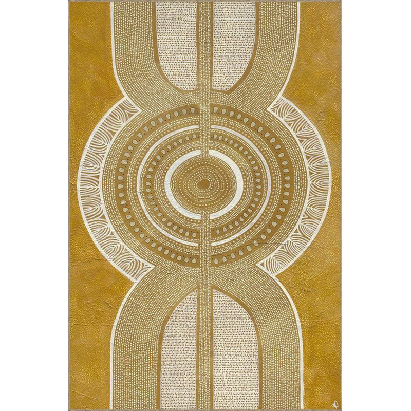 Tapis jaune lavable à base géométrique tissé, Sous-tapis rectangulaire 2 pi 6 po x 4 pi 11 po
