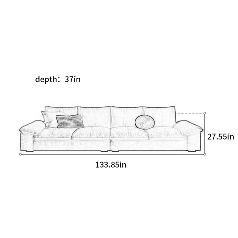 Canapé à rangée droite simple et rétro de style italien, H 27,55 po x l 133,85 po x P 37 po, 5