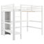 Lit mezzanine double blanc avec tablettes multifonctionnelles et bureau intégré, structure en bois de pin, style rustique moderne
